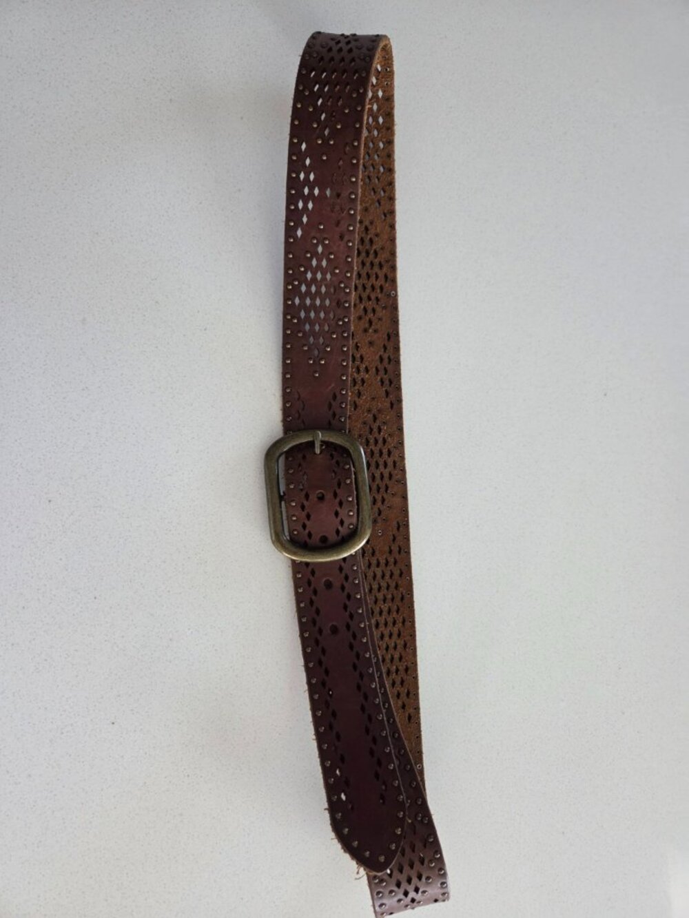 Lucky Brand XL Brown Leather Studded Cutout Boho Western Belt